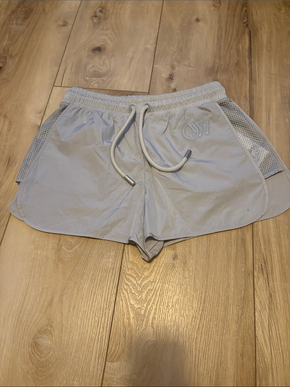 Off-White Light Gray Women's Athletic Shorts with Mesh Panels